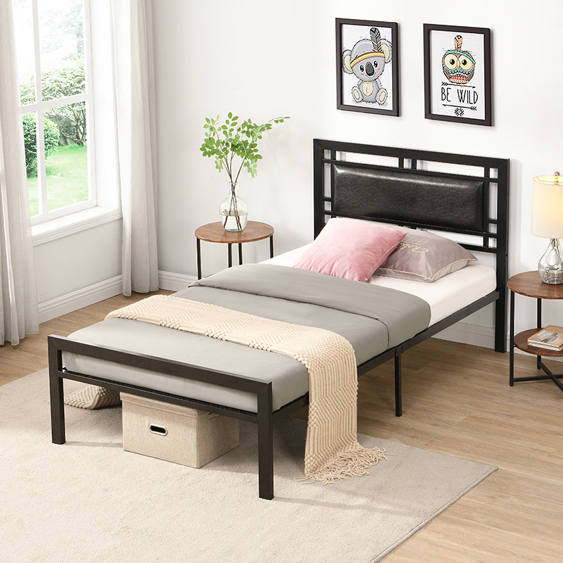 Twin Size metal bed Sturdy System Metal Bed Frame, Modern style and comfort to any bedroom, black