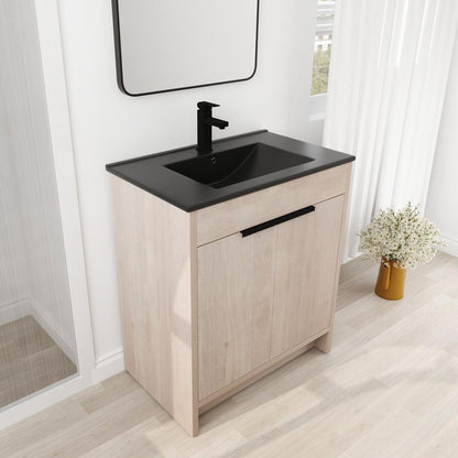 30 Inch Freestanding Bathroom Vanity with Black Ceramic Sink & 2 Soft-Close Cabinet Doors (BVB02430PLO-BL9075BK),W1286S00019