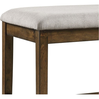 Wooden Frame Counter Height Bench Light Oak Finish Mindy Veneer Gray Textured Fabric Upholstery Dining Room Furniture