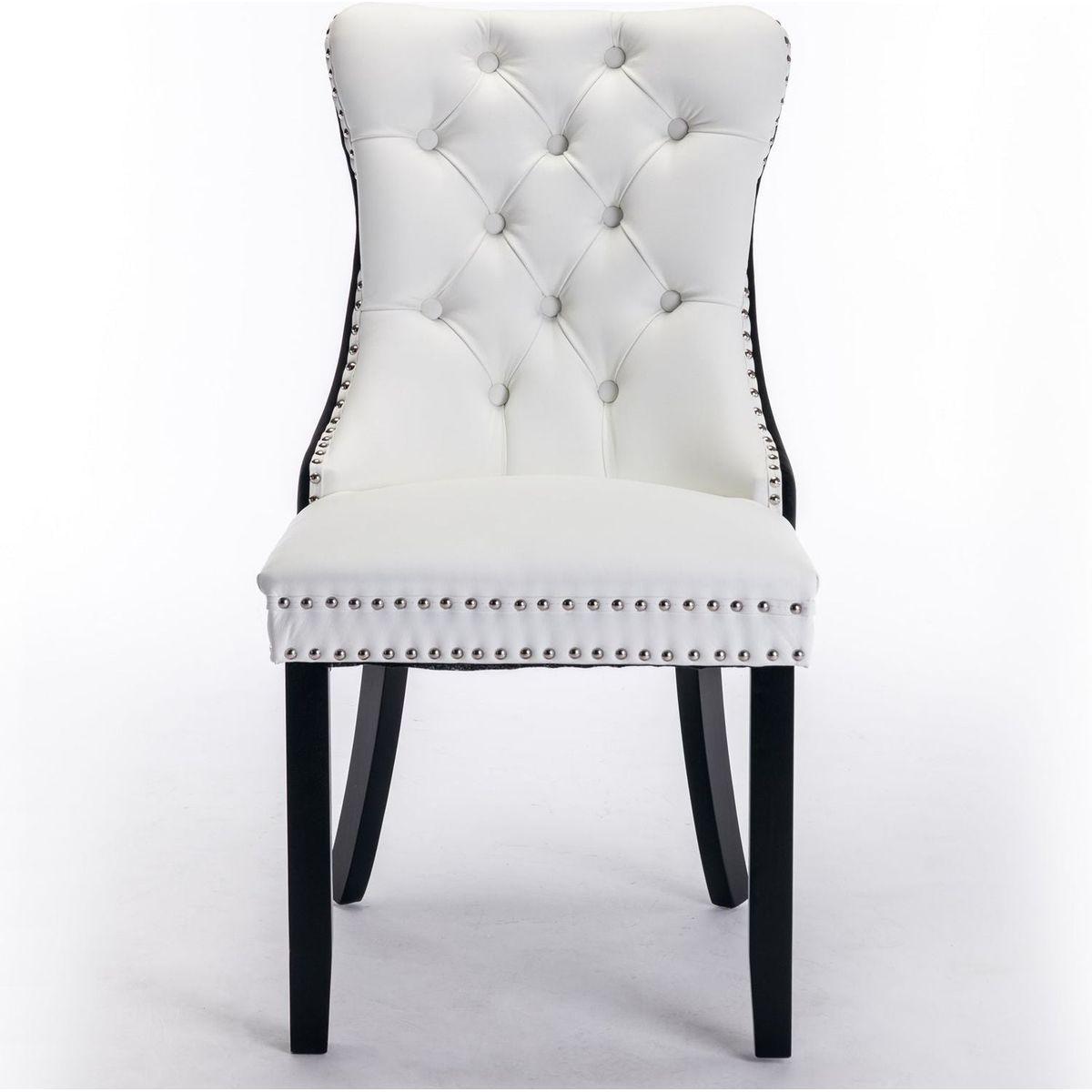 Nikki Collection Modern, High-end Tufted Solid Wood Contemporary PU and Velvet Upholstered Dining Chair with Wood Legs Nailhead Trim 2-Pcs Set White+Black