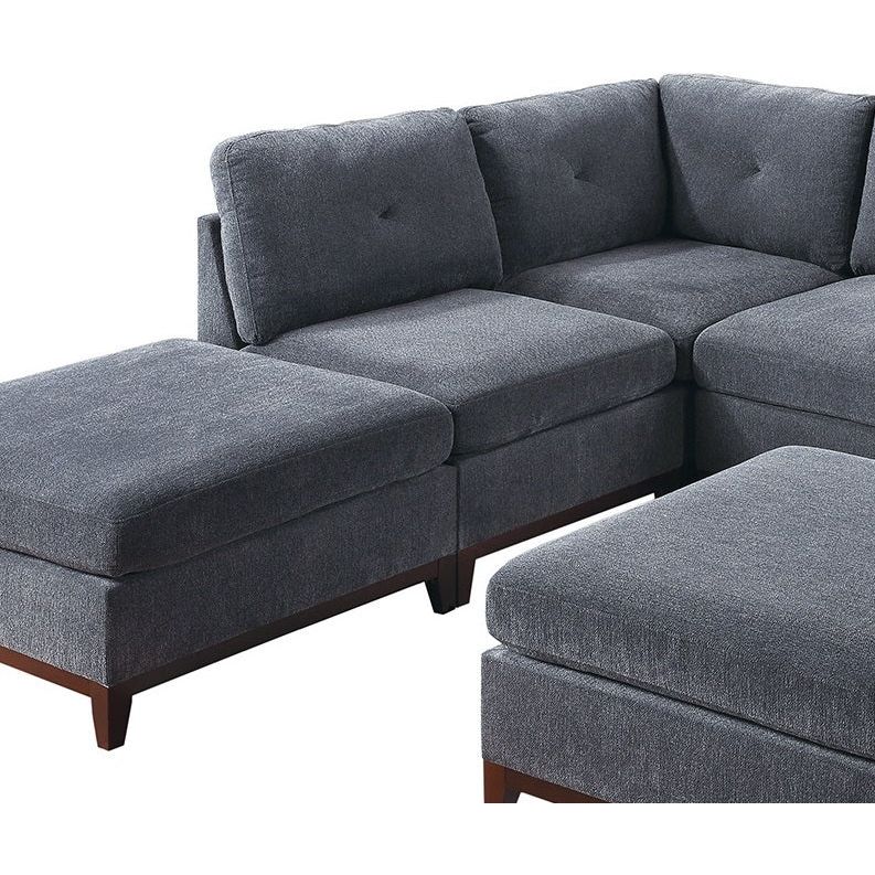 Ash Grey Chenille Fabric Modular Sectional 7pc Set Living Room Furniture U-Sectional Couch 2x Corner Wedge 3x Armless Chairs and 2x Ottomans Tufted Back Exposed Wooden Base