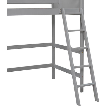 Solid Wood Twin Size Loft Bed with Ladder (Gray)