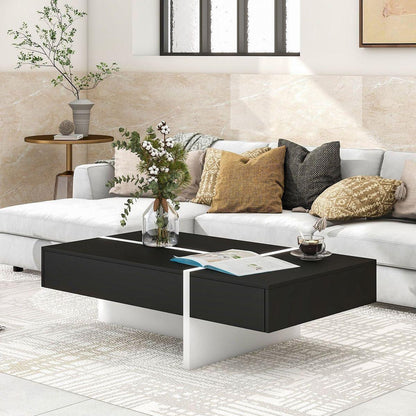 Contemporary Rectangle Design Living Room Furniture, Modern High Gloss Surface Cocktail Table, Center Table for Sofa or Upholstered Chairs, 45.2x25.5x13.7in, Black