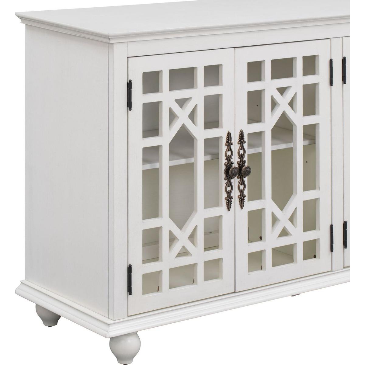 Sideboard with Adjustable Height Shelves, Metal Handles, and 4 Doors for Living Room, Bedroom, and Hallway (Antique White)