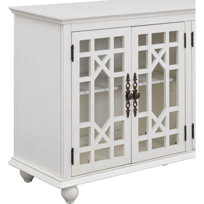 Sideboard with Adjustable Height Shelves, Metal Handles, and 4 Doors for Living Room, Bedroom, and Hallway (Antique White)