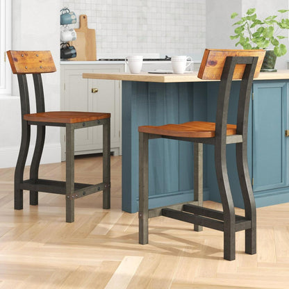 Rustic Brown and Gunmetal Finish Wooden Counter Height Chairs 2pc Set Industrial Design Dining Furniture