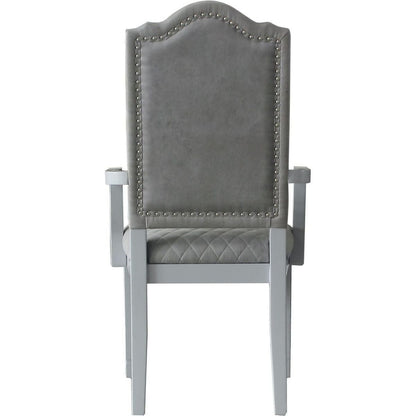 House Marchese Arm Chair, Two Tone Gray Fabric & Pearl Gray Finish