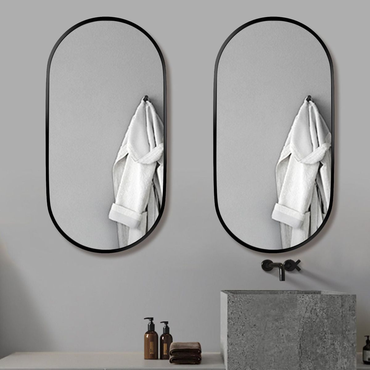 Wall Mounted Mirror, 36" x18" Fan& Pre-Set Hooks for Vertical & Horizontal Hang, Ideal for Bedroom, Bathroom