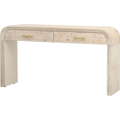 Unique Retro Silhouette Console Table with Open Style, Two Top Drawers for Entrance, Dining Room, Living Room (Natural Wood Wash)