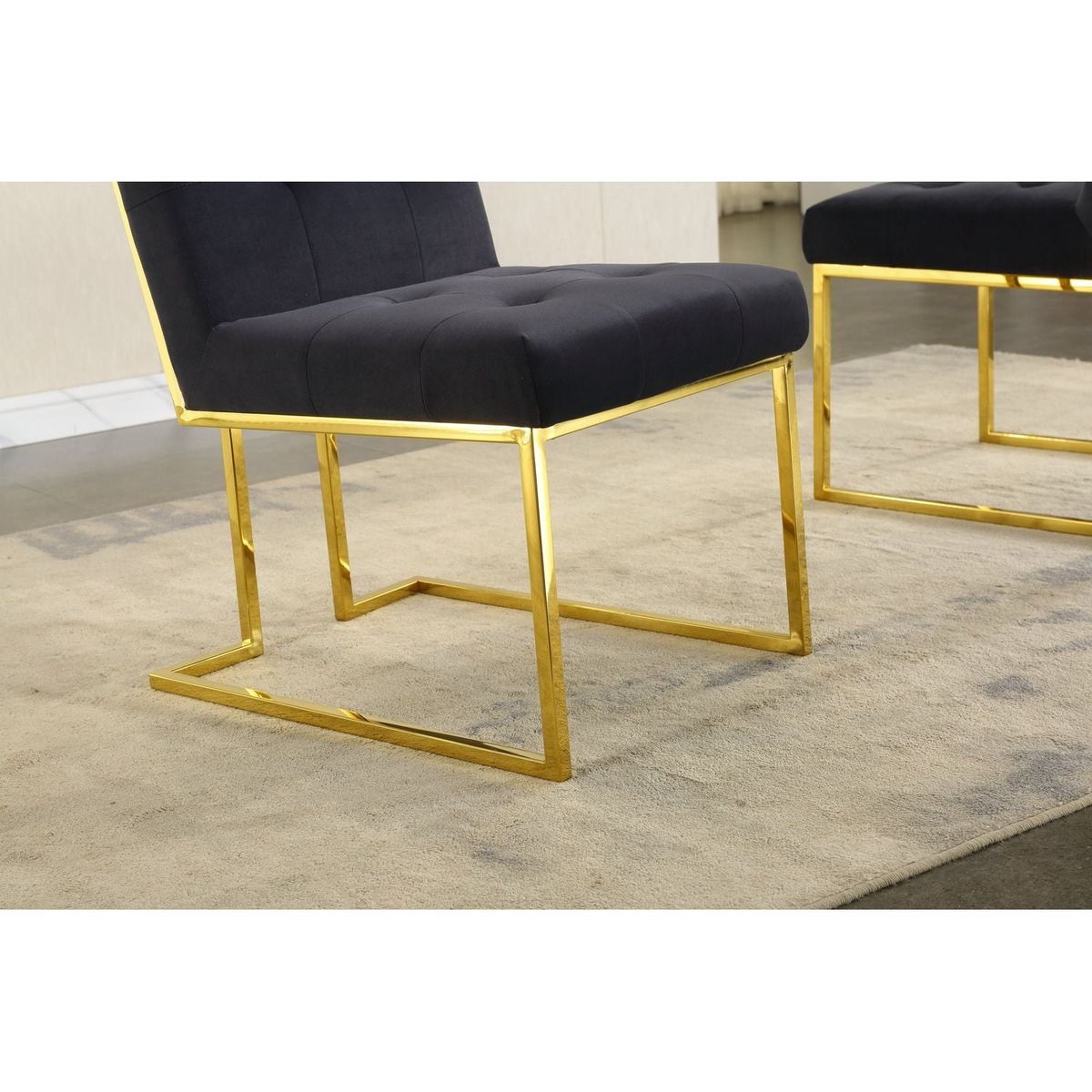 Modern Velvet Dining Chair Set of 2, Tufted Design and Gold Finish Stainless Base