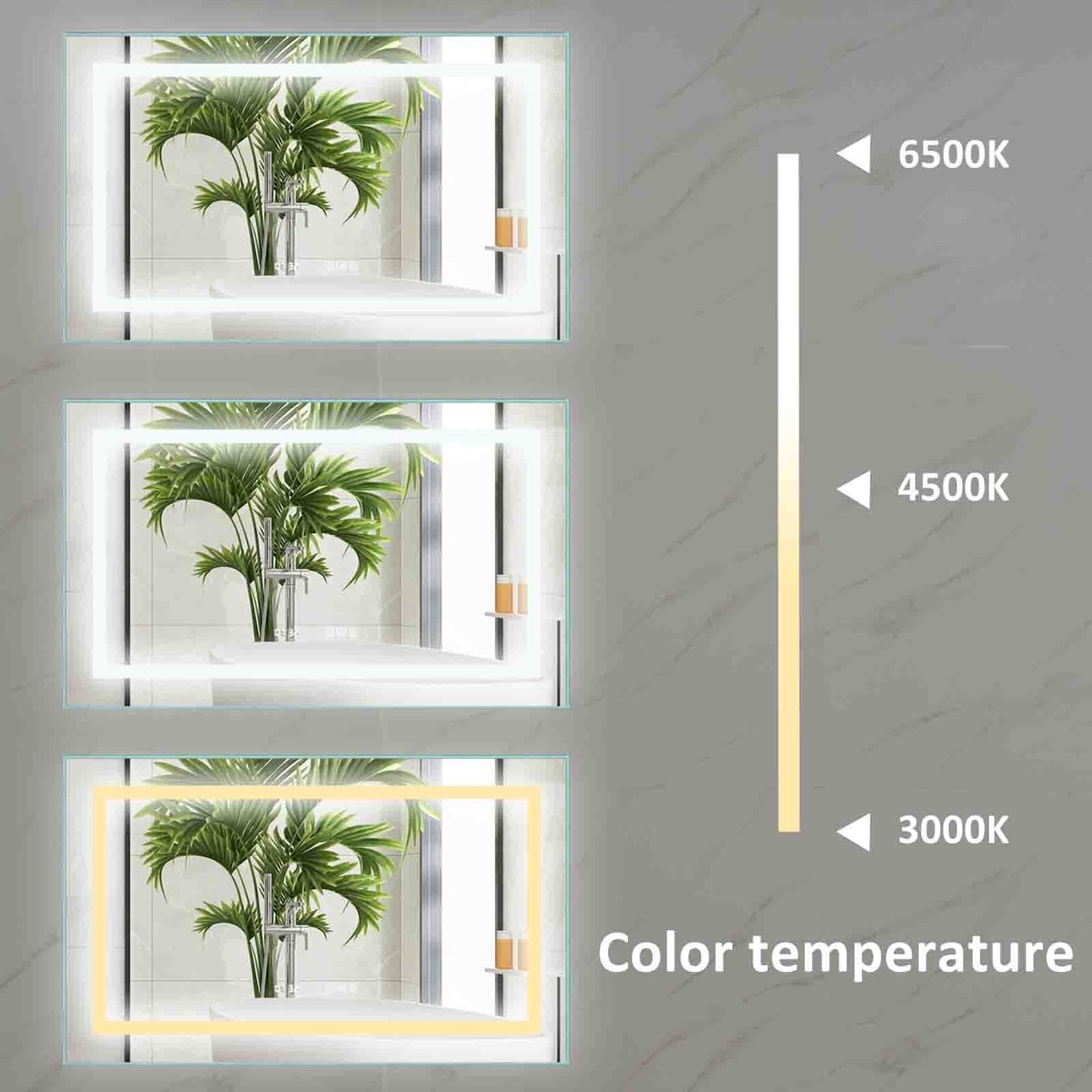 LED Bathroom Vanity Mirror, 40 x 24 inch, Anti Fog, Night Light, Time, Temperature, Dimmable, Color Temper 3000K-6400K, 90+ CRI, Horizontal Wall Mounted Only