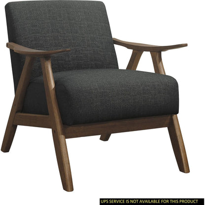 Modern Home Furniture Dark Gray Fabric Upholstered 1pc Accent Chair Cushion Back and Seat Walnut Finish Solid Rubber Wood Furniture