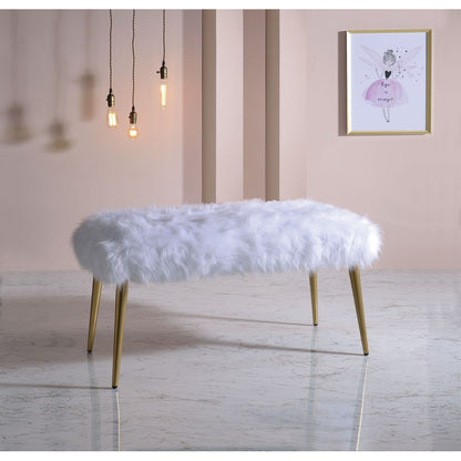 Bagley II Bench in White Faux Fur & Gold 96450