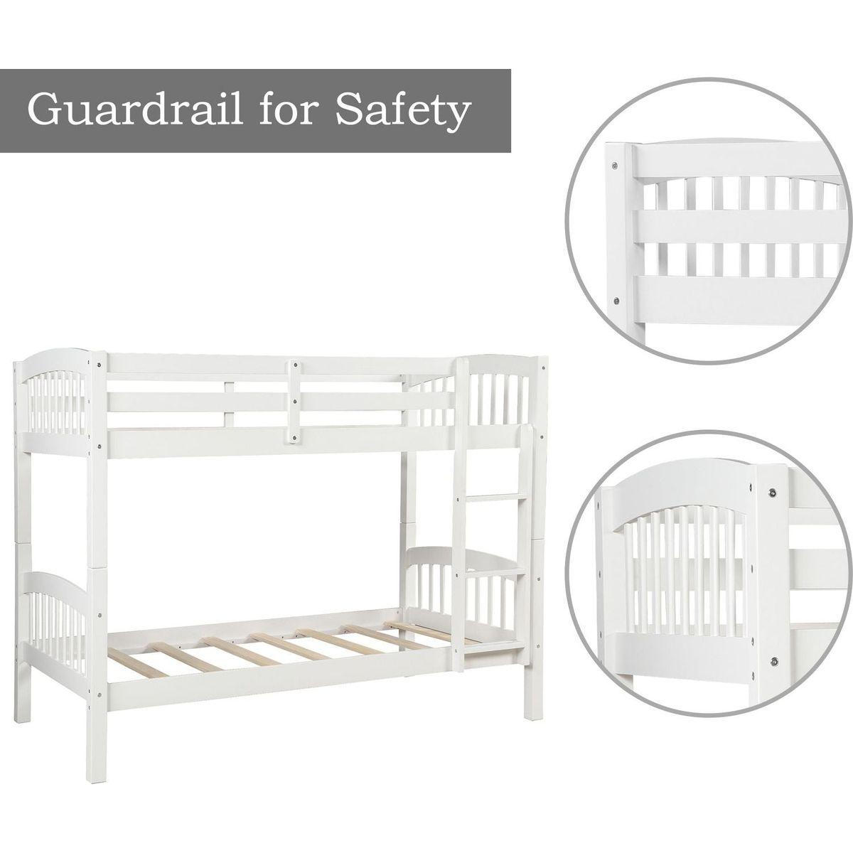 Twin Over Twin Bunk Bed with Ladder, White - Streamdale Furniture