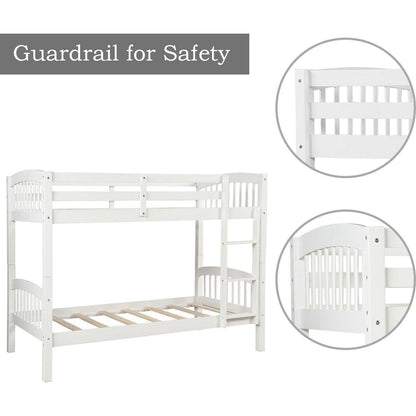 Twin Over Twin Bunk Bed with Ladder, White - Streamdale Furniture