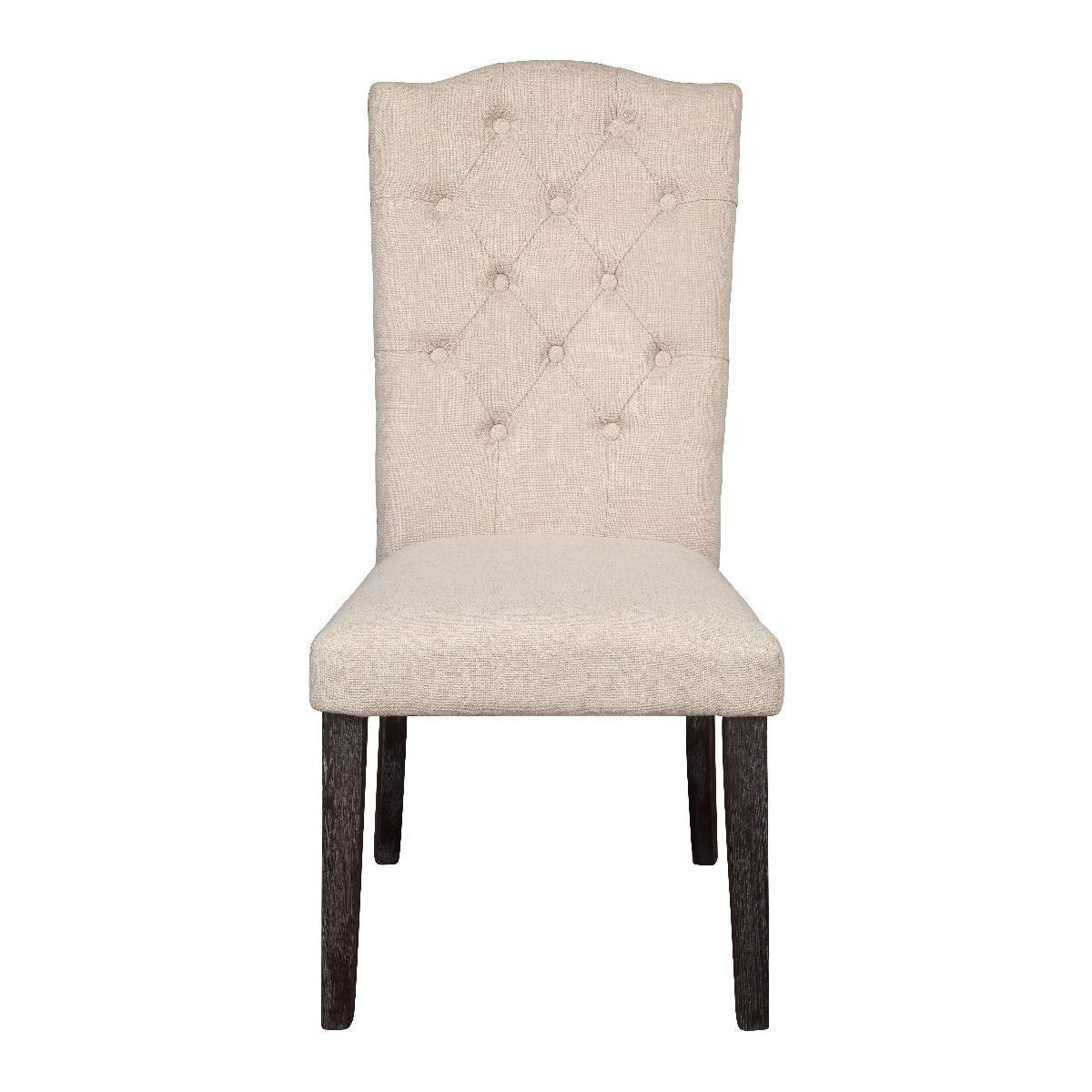 Gerardo Side Chair (Set-2) in Beige Linen & Weathered Espresso