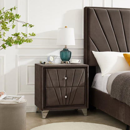 Full bed with one nightstand, Beautiful line stripe cushion headboard, strong wooden slats + metal legs with Electroplate