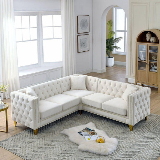 82.2-Inch Velvet Corner Sofa Covers, L-Shaped Sectional Couch, 5-Seater Corner Sofas with 3 Cushions for Living Room, Bedroom, Apartment, Office
