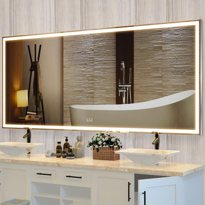 72X32 inch Oversized LED Bathroom Mirror Wall Mounted Mirror with 3 Color Modes Aluminum Frame Wall Mirror Large Full Length Mirror with Lights Lighted Full Body Mirror for Bedroom Living Room, Silver