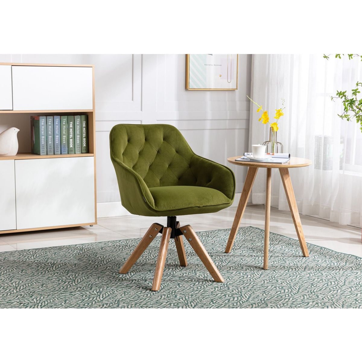 Solid Wood Tufted Upholstered Armless home office chair