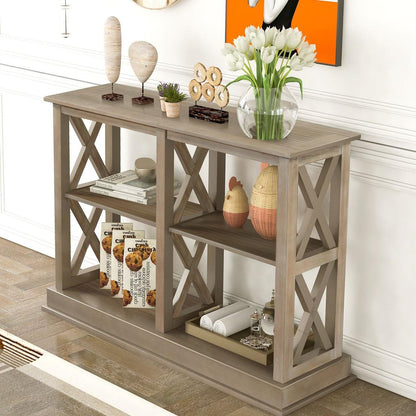 Console Table with 3-Tier Open Storage Spaces and " X"