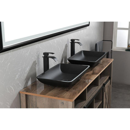 14.38" L -22.25" W -4-3/8 in. H Matte Shell Glass Rectangular Vessel Bathroom Sink in Black with Faucet and Pop-Up Drain in Matte Black