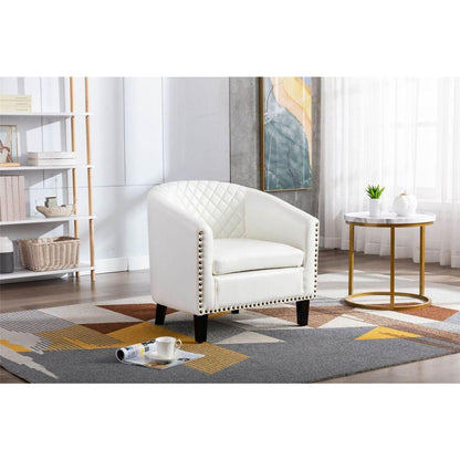 accent Barrel chair living room chair with nailheads and solid wood legs white pu leather