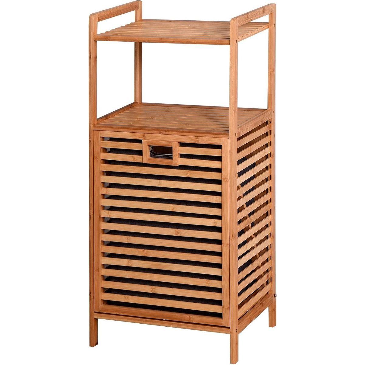 Bathroom Laundry Basket Bamboo Storage Basket with 2-tier Shelf 17.32 x 13 x 37.8 inch - Streamdale Furniture