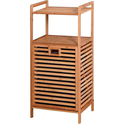 Bathroom Laundry Basket Bamboo Storage Basket with 2-tier Shelf 17.32 x 13 x 37.8 inch - Streamdale Furniture