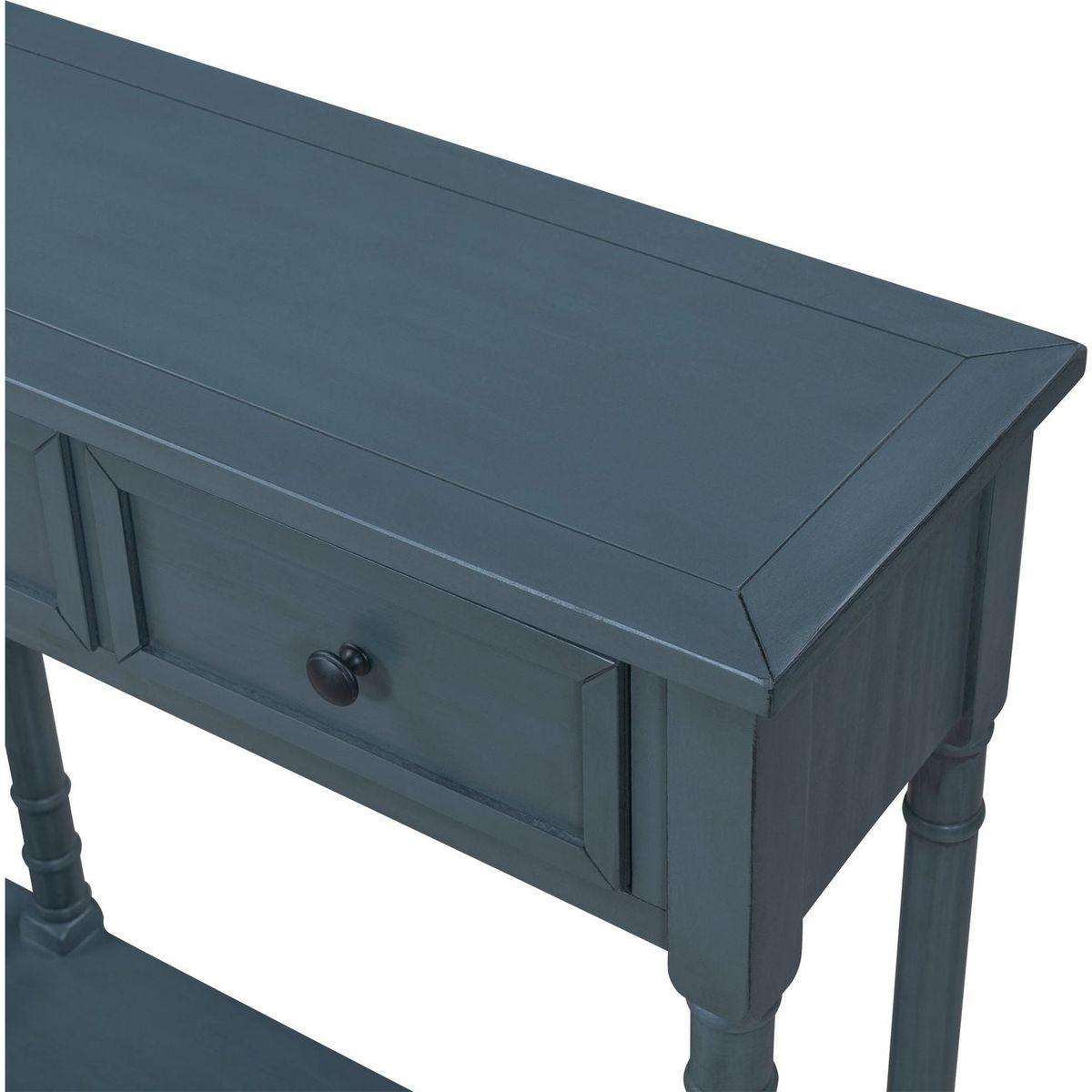 Console Table Sofa Table Easy Assembly with Two Storage Drawers and Bottom Shelf for Living Room, Entryway (Antique Navy)