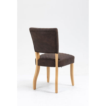 Upholstered Diamond Stitching Leathaire Dining Chair with Solid Wood Legs BROWN