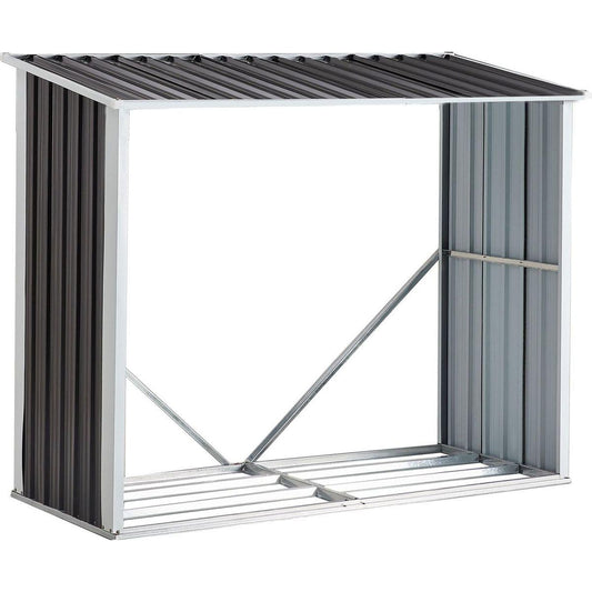 Log Storage Shed, Log Holder with Roof, Log Storage Shed, Firewood Rack for Backyard Garden Patio Porch, Anthracite Galvanized Steel 70.9"