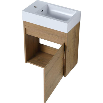 18" Floating Wall-Mounted Bathroom Vanity with White Resin Sink & Soft-Close Cabinet Door