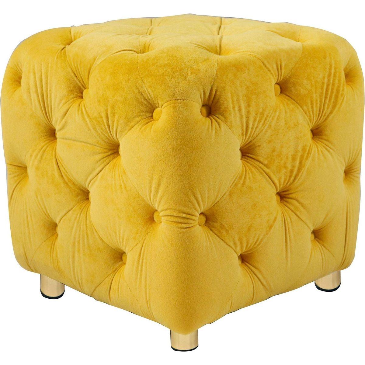 Yellow Modern Velvet Upholstered Ottoman, Exquisite Small End Table, Soft Foot Stool, Dressing Makeup Chair, Comfortable Seat for Living Room, Bedroom, Entrance