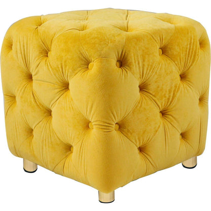 Yellow Modern Velvet Upholstered Ottoman, Exquisite Small End Table, Soft Foot Stool, Dressing Makeup Chair, Comfortable Seat for Living Room, Bedroom, Entrance