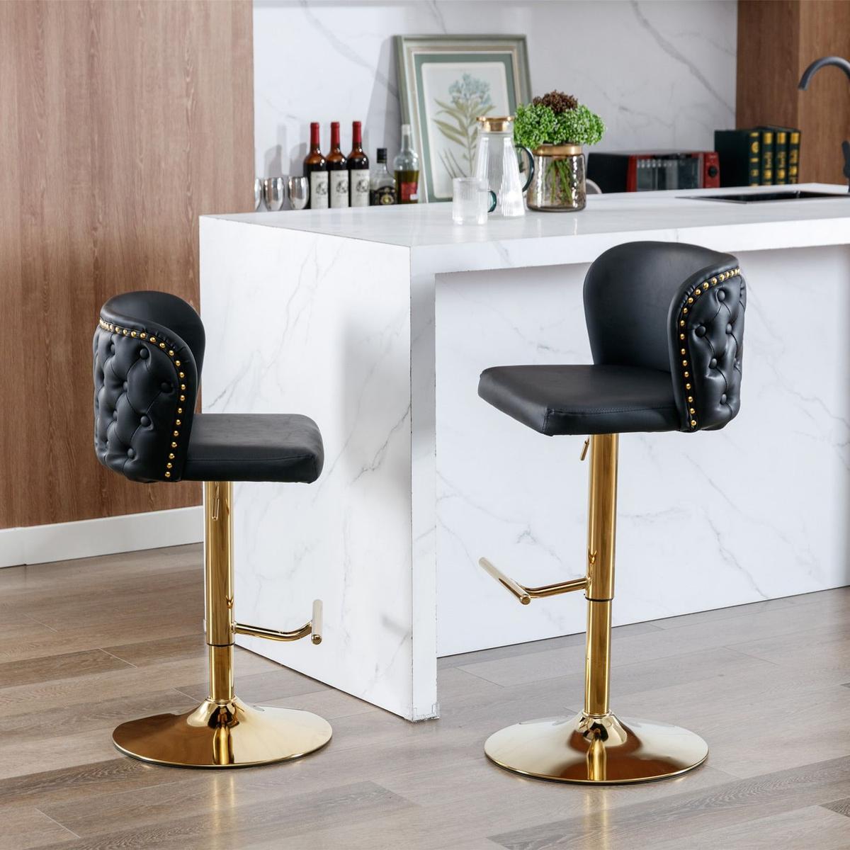 Swivel Barstools Adjusatble Seat Height, Modern PU Upholstered Bar Stools with the whole Back Tufted, for Home Pub and Kitchen Islandlack, Set of 2)
