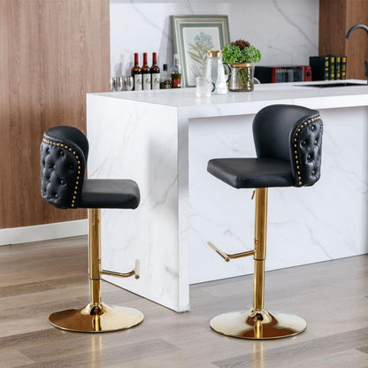 Swivel Barstools Adjusatble Seat Height, Modern PU Upholstered Bar Stools with the whole Back Tufted, for Home Pub and Kitchen Islandlack, Set of 2)