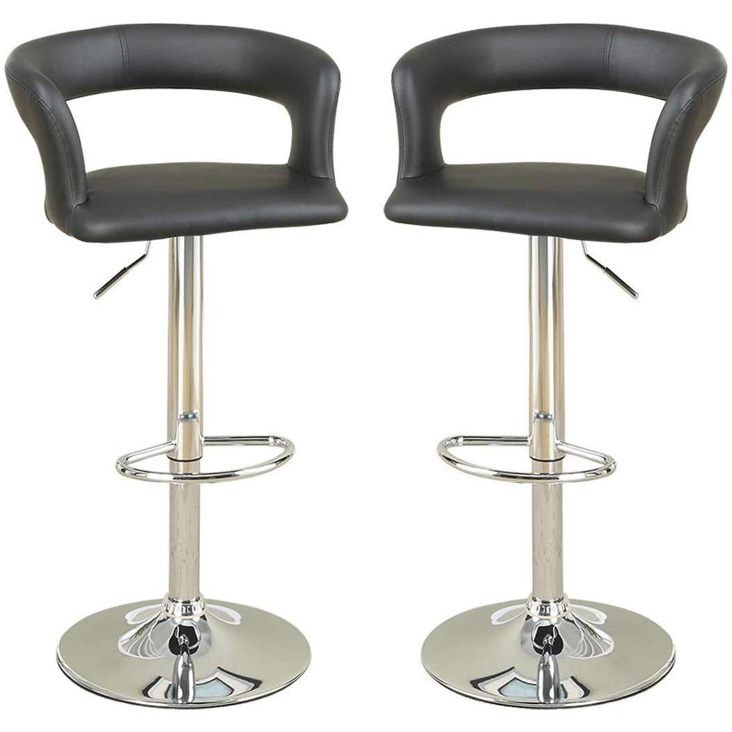 Bar Stool Counter Height Chairs Set of 2 Adjustable Height Kitchen Island Stools Black PVC / Faux Leather