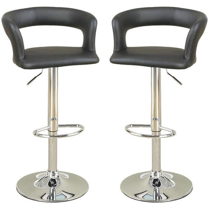 Bar Stool Counter Height Chairs Set of 2 Adjustable Height Kitchen Island Stools Black PVC / Faux Leather