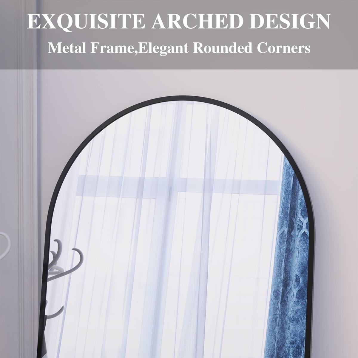 Arch Full Length Mirror 71"x32" Big Full Body Mirror for Bedroom Oversized Floor Mirror Large Standing Mirror Living Room Dressing Mirror Leaning Against Wall, Aluminum Frame, Black