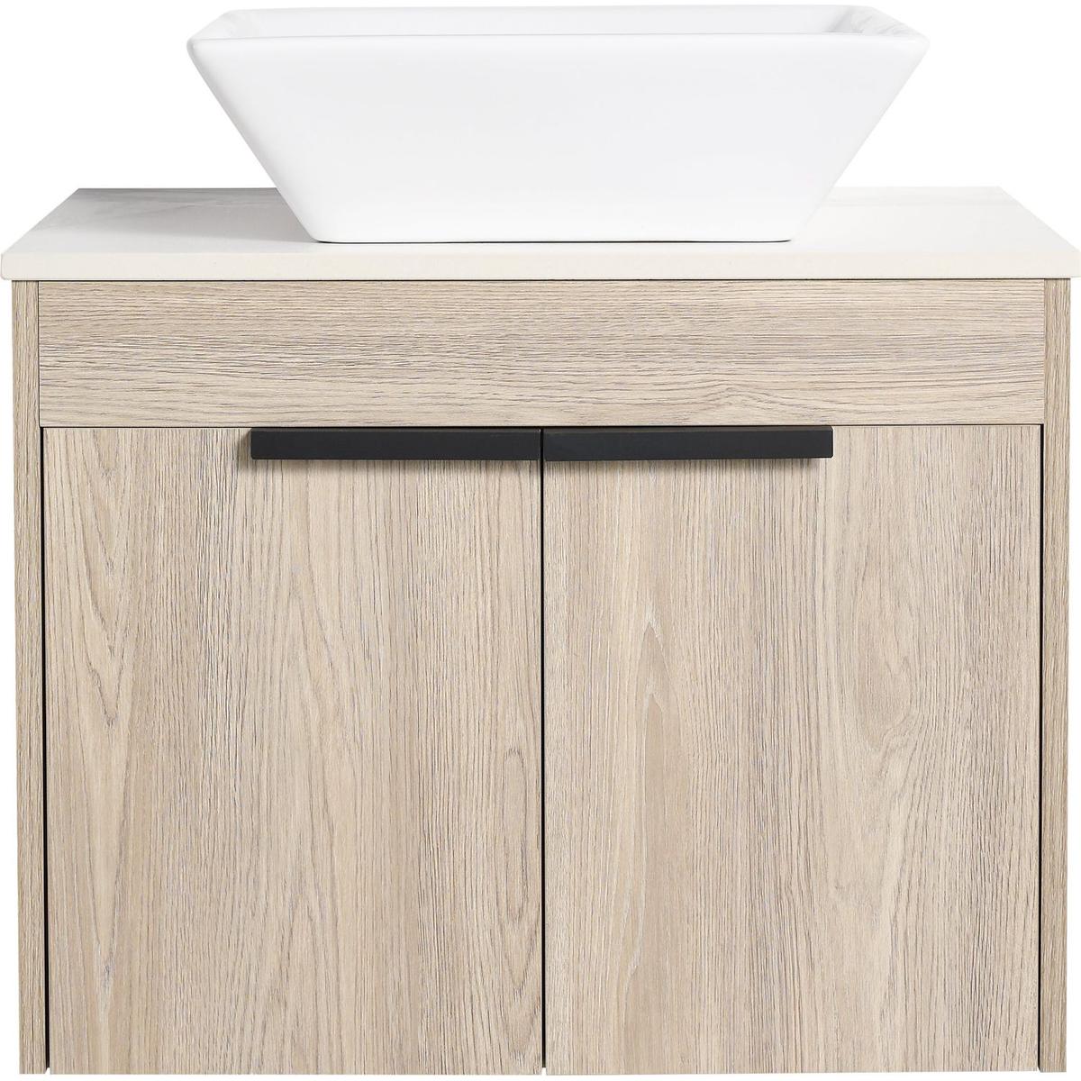 24" Modern Design Float Bathroom Vanity With Ceramic Basin Set, Wall Mounted White Oak Vanity With Soft Close Door, KD-PackingD-Packing Pieces