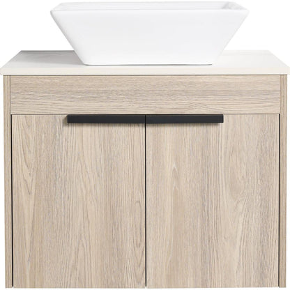 24" Modern Design Float Bathroom Vanity With Ceramic Basin Set, Wall Mounted White Oak Vanity With Soft Close Door, KD-PackingD-Packing Pieces