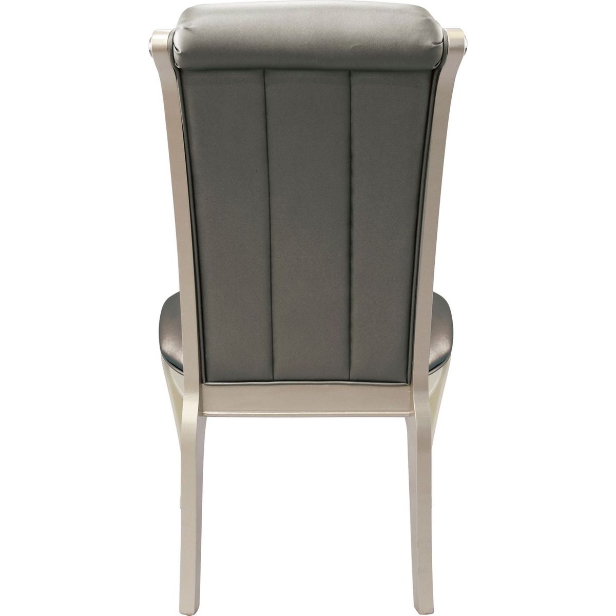 Crystal Button-Tufted Side Chairs 2pc Set Silver Finish Wood Frame Gray Faux Leather Upholstered Dining Furniture