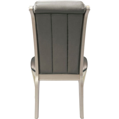 Crystal Button-Tufted Side Chairs 2pc Set Silver Finish Wood Frame Gray Faux Leather Upholstered Dining Furniture