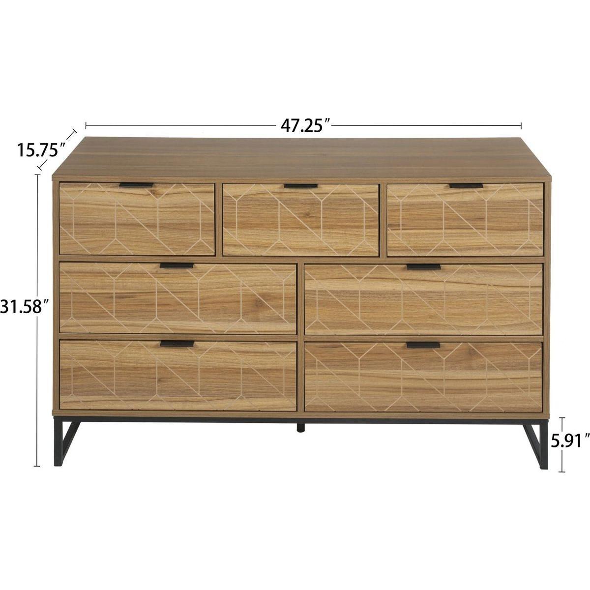 Modern 7 Drawer Dresser Wood Cabinet (Walnut)
