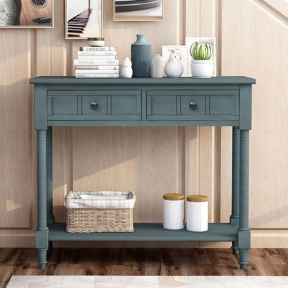 Daisy Series Console Table Traditional Design with Two Drawers and Bottom Shelf (Navy)