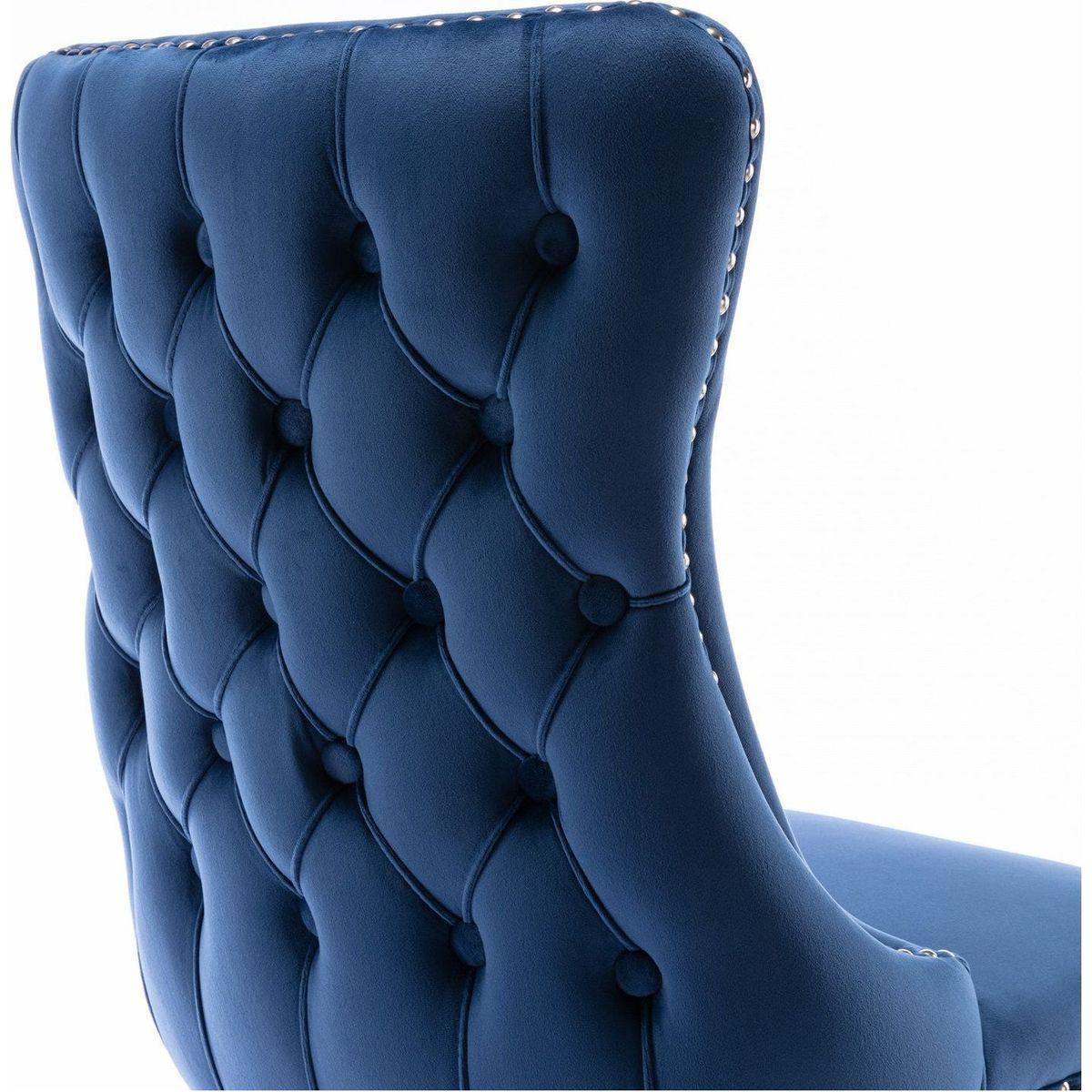 Upholstered Wing-Back Dining Chair with Backstitching Nailhead Trim and Solid Wood Legs, Set of 2, Blue, 8809BL, KD