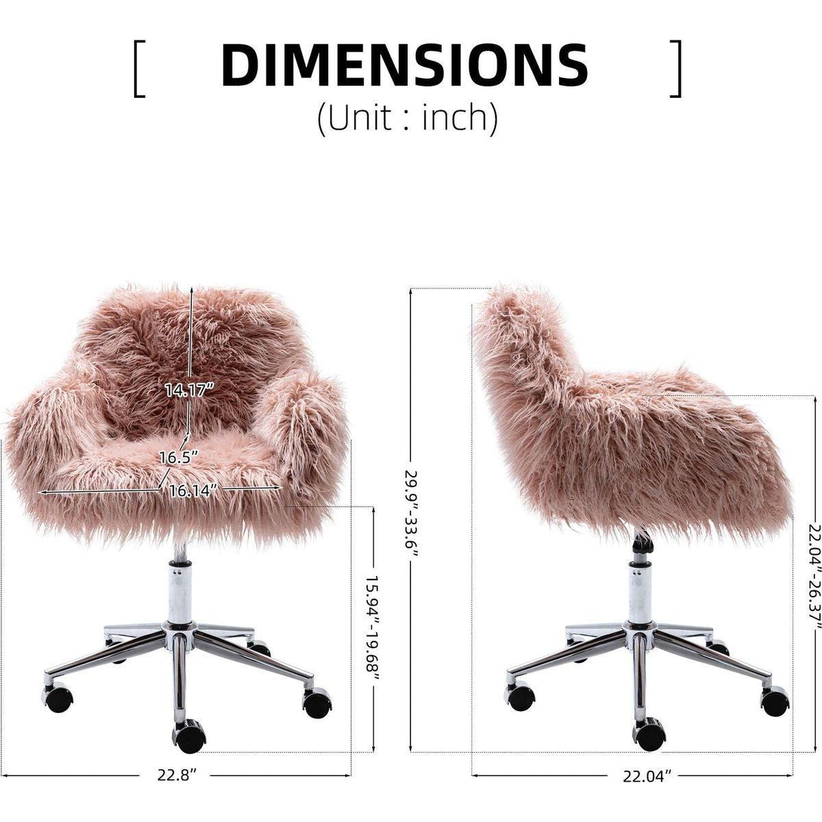 Modern Faux fur home office chair, fluffy chair for girls, makeup vanity Chair