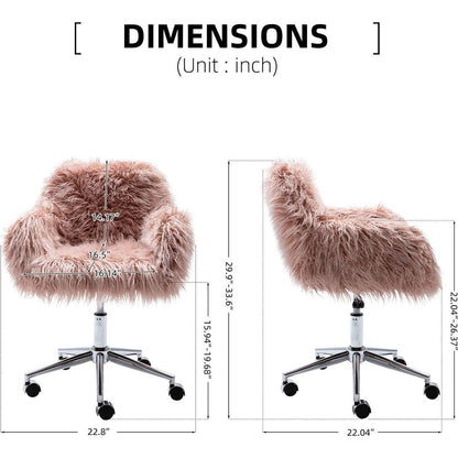 Modern Faux fur home office chair, fluffy chair for girls, makeup vanity Chair