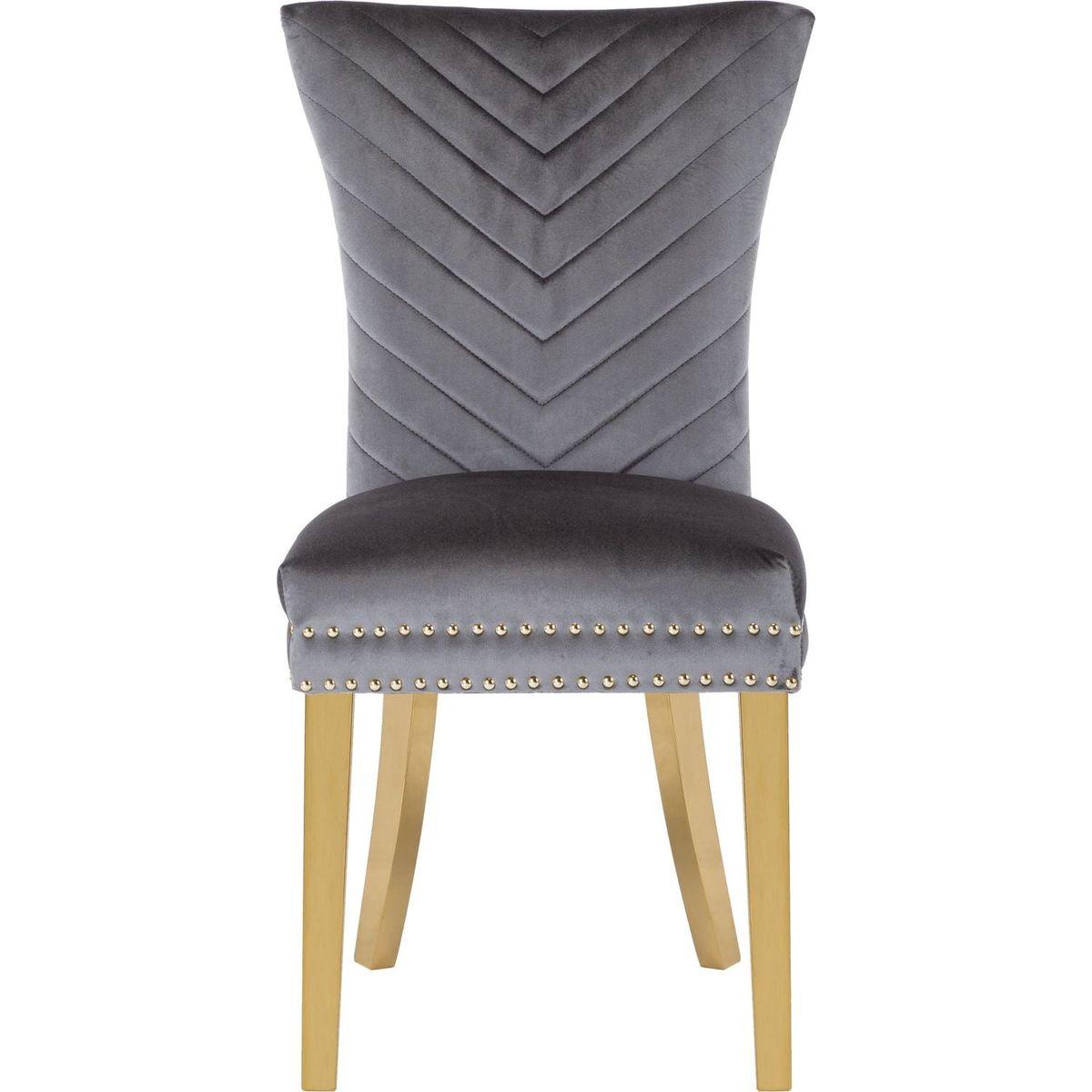 Eva 2 Piece Gold Legs Dining Chairs Finished with Velvet Fabric in Gray